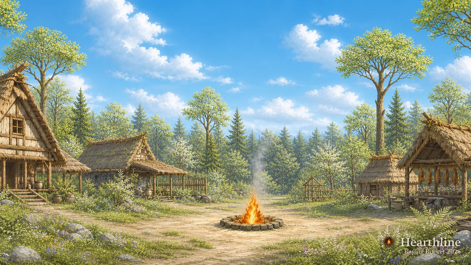The Hearthline settlement — Spring, day