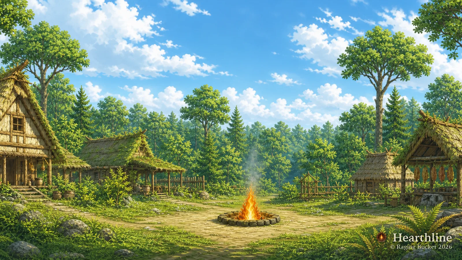 The Hearthline settlement — Summer, day