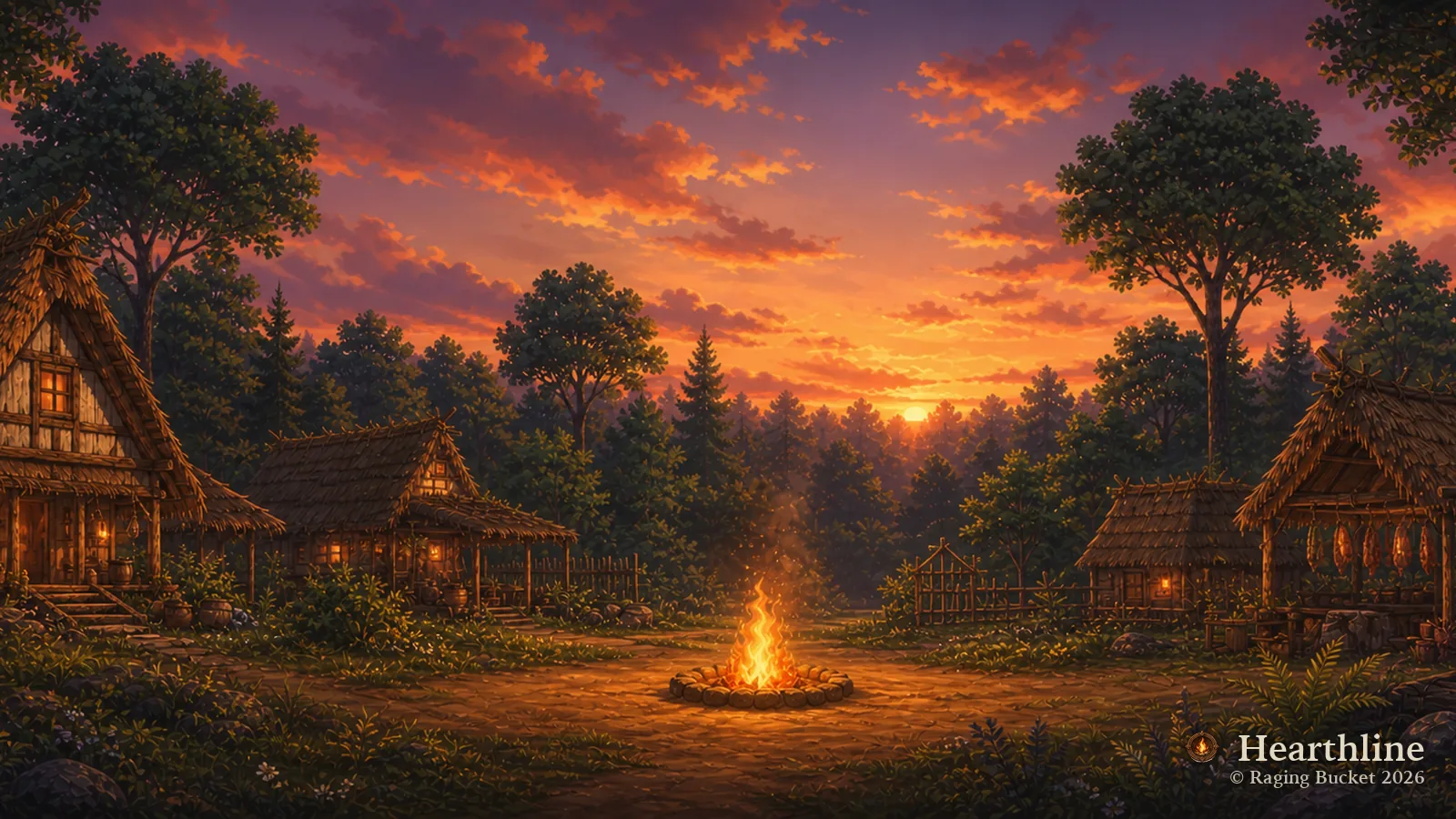 The Hearthline settlement — Summer, dusk